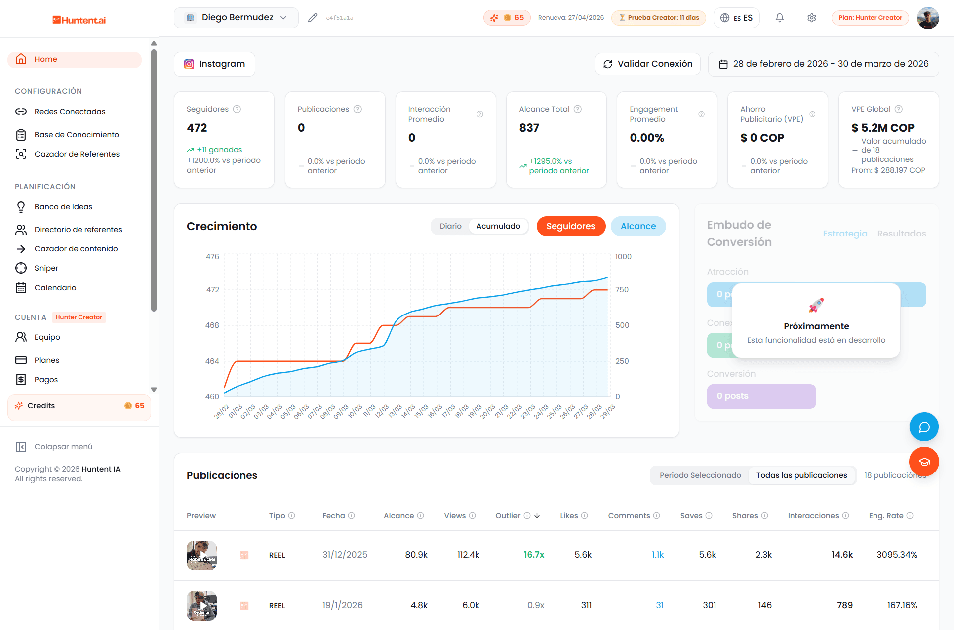 Captura del proyecto Huntent AI